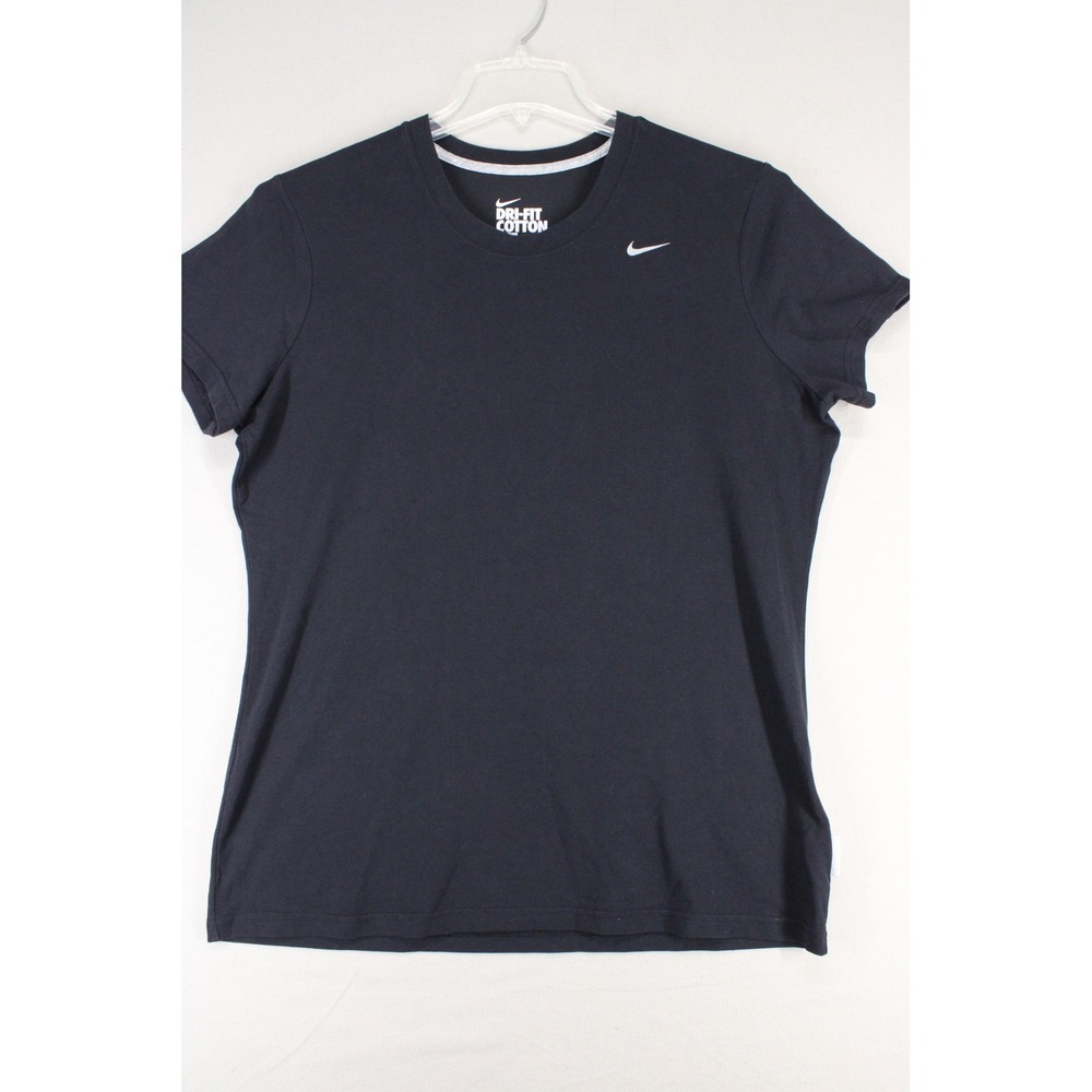 Nike T-Shirt Dri-FIT Cotton Tee Women XL Black Short Sleeve Swoosh Sporty Active
